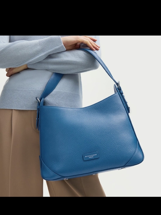 Aspinal Of London Handbags - Aspiral Of London Pebbled Leather Topaz Hobo Bag - DARK NAVY BLUE